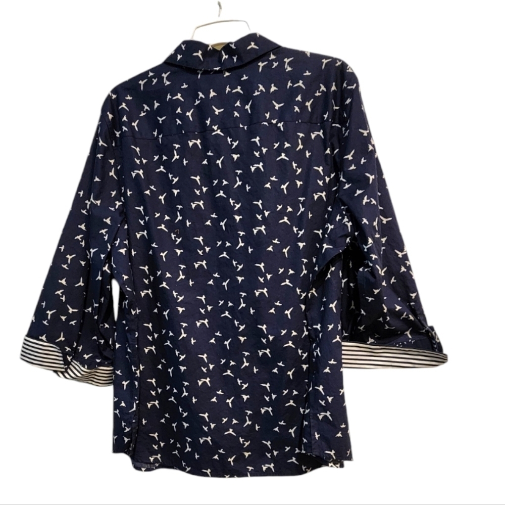 Fox Croft Navy Blue White Bird Button Down Shirt, Size XXL - Picture 2 of 3